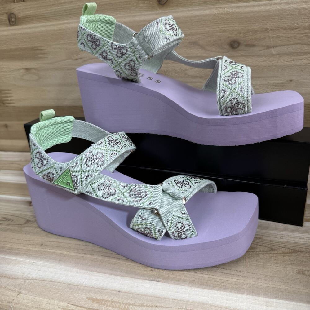 Guess Women's Dawsin Light Green Strappy Wedge Sandals Women's Size 11